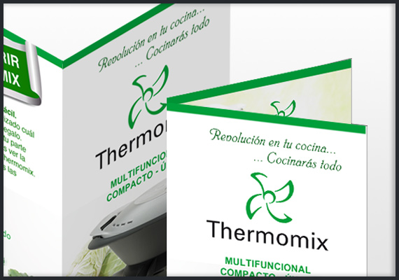 MAQUETACIÓN y diseño - Producto Thermomix - Díptico comercial de ventas. Tarjetas